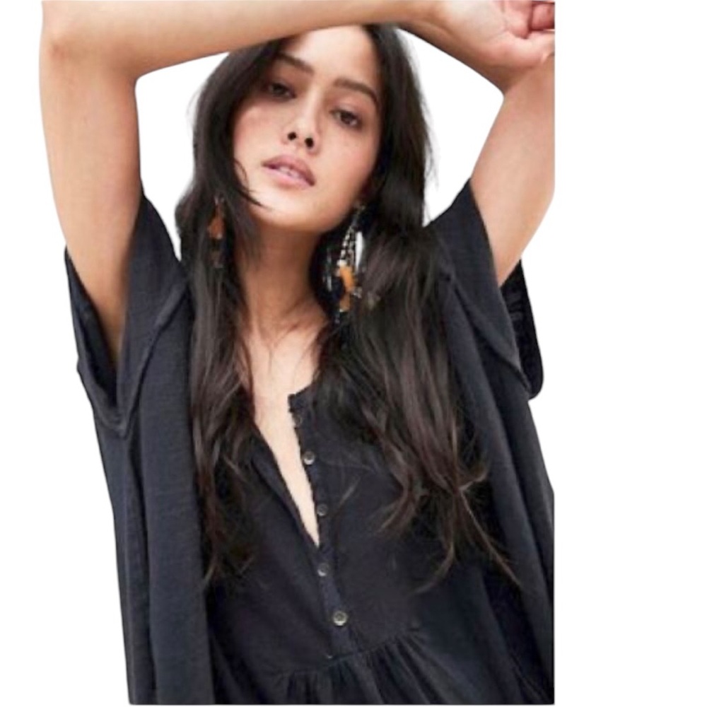 Free People Aster High-Low Henley Top Oversized 5 Dainty Front Buttons Size S